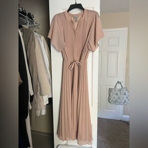 Elegant Pleated Tan Dress